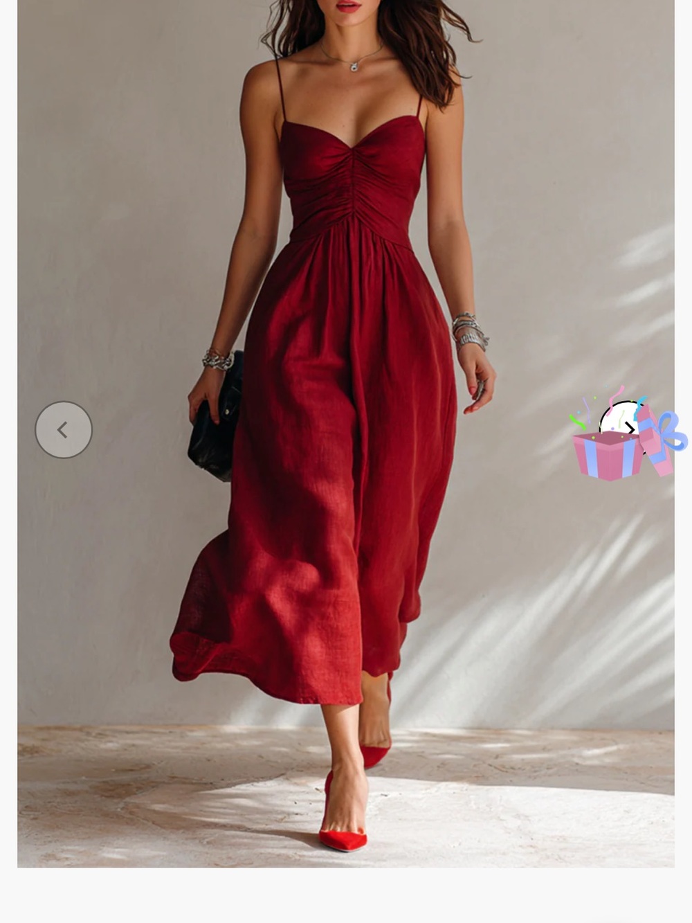 Ruched Sweetheart CHERRY RED Midi Dress with Spaghetti Straps